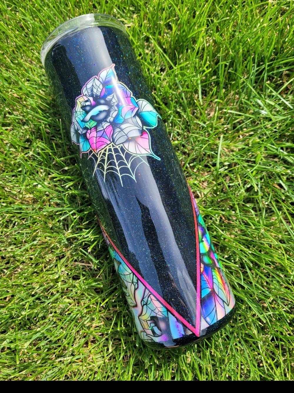Black Holographic Rose Web Glitter Tumbler